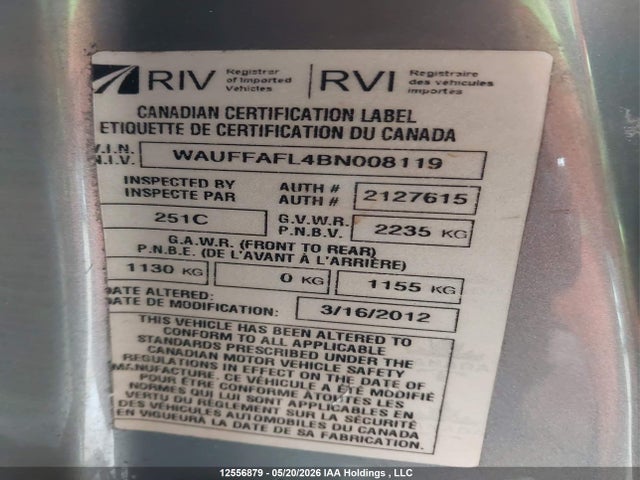 12556879 :رقم المزاد ، WAUFFAFL4BN008119 vin ، 2011 Audi A4 2.0t Premium مزاد بيع