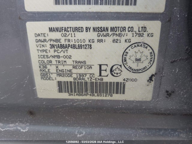 Продажа на аукционе авто 2011 Nissan Sentra 2.0/2.0s/sr/2.0sl, vin: 3N1AB6AP4BL691278, номер лота: 12556892