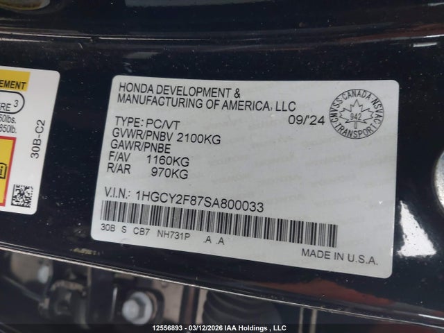 12556893 :رقم المزاد ، 1HGCY2F87SA800033 vin ، 2025 Honda Accord Hybrid مزاد بيع