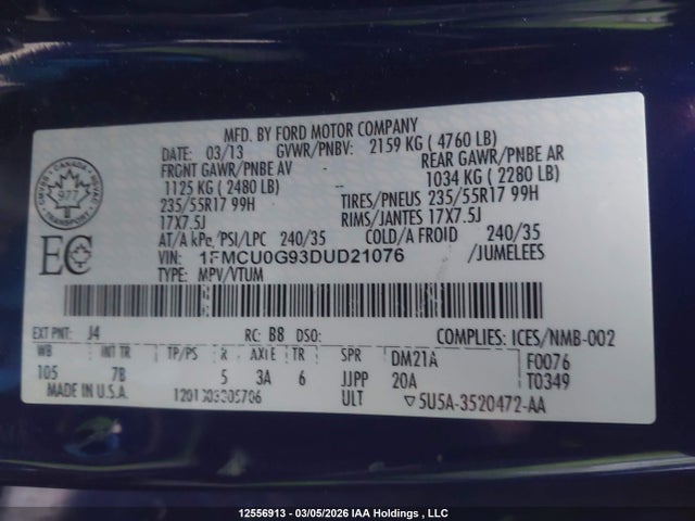 Продажа на аукционе авто 2013 Ford Escape Se, vin: 1FMCU0G93DUD21076, номер лота: 12556913