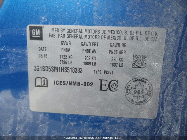 3G1BD5SM1HS518383 Chevrolet CRUZE LT