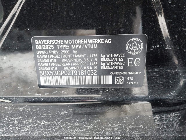 Продаж на аукціоні авто 2026 Bmw X3 3.0i, vin: 5UX53GP02T9181032, номер лоту: 12556921