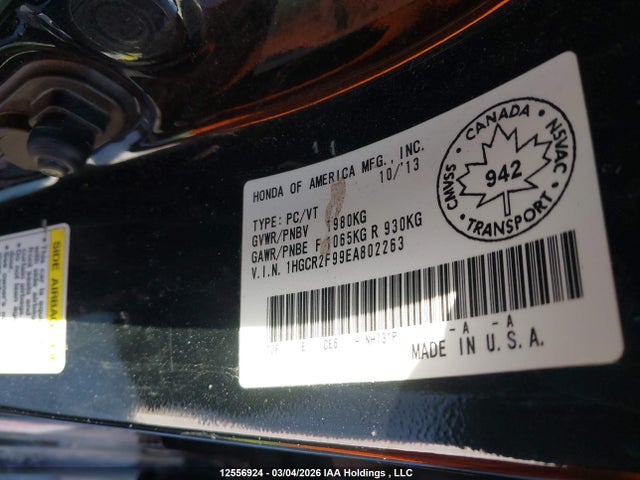 2014 Honda Accord მანქანა იყიდება აუქციონზე, vin: 1HGCR2F99EA802263, აუქციონის ნომერი: 12556924