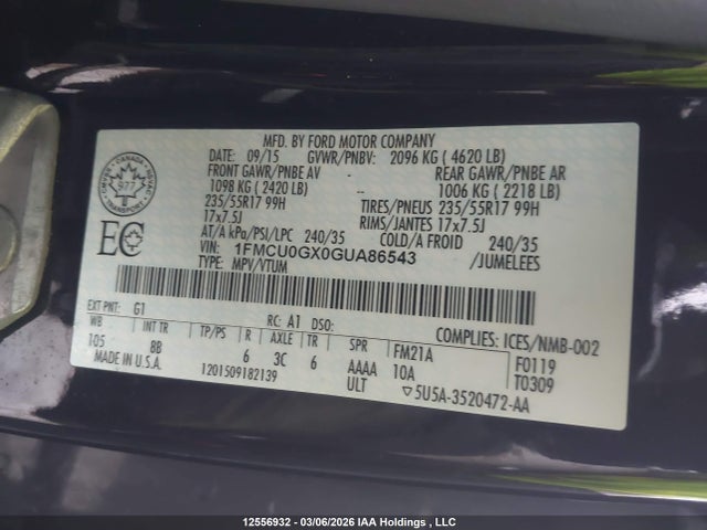 1FMCU0GX0GUA86543 Ford ESCAPE SE