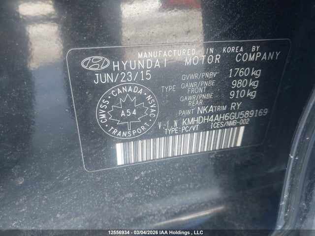KMHDH4AH6GU589169 Hyundai Elantra Gls