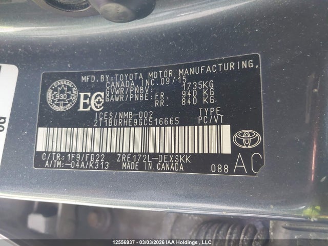 2T1BURHE9GC516665 Toyota Corolla S