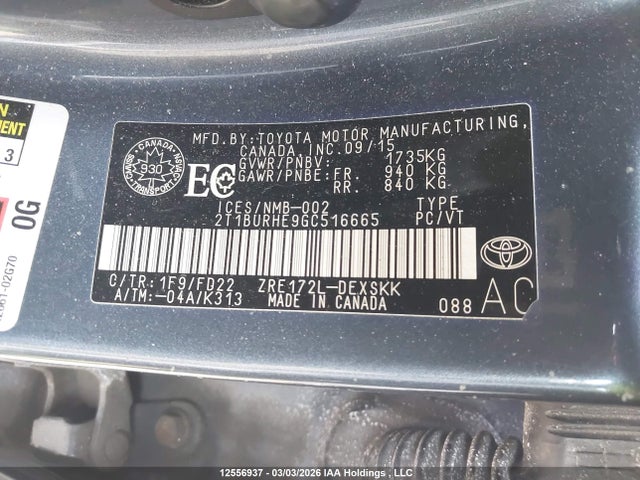2T1BURHE9GC516665 Toyota Corolla S