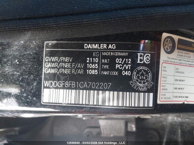 Aukcja sprzedaży 2012 Mercedes-benz C 250 4matic, vin: WDDGF8FB1CA702207, numer aukcji: 12556945