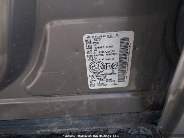 12556967 :رقم المزاد ، JN8AZ1MW5CW205396 vin ، 2012 Nissan Murano مزاد بيع
