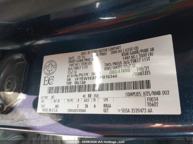 Продаж на аукціоні авто 2016 Ford F-150 Xlt, vin: 1FTEW1E87GFB16344, номер лоту: 12556976