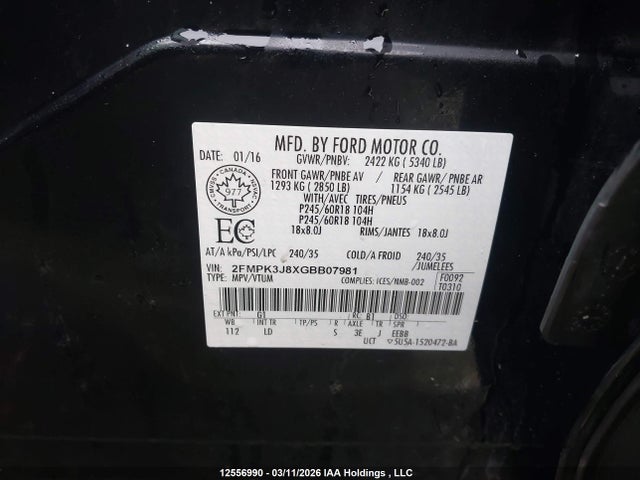 Продажа на аукционе авто 2016 Ford Edge Sel, vin: 2FMPK3J8XGBB07981, номер лота: 12556990