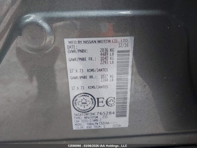 Aukcja sprzedaży 2017 Nissan Rogue S/sl, vin: 5N1AT2MT3HC765284, numer aukcji: 12556998