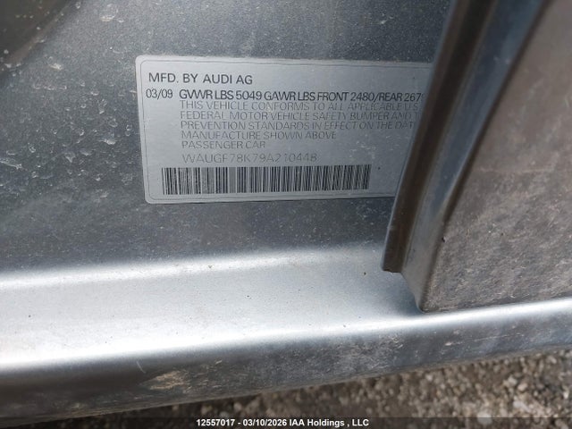 Aukcja sprzedaży 2009 Audi A4, vin: WAUGF78K79A210448, numer aukcji: 12557017