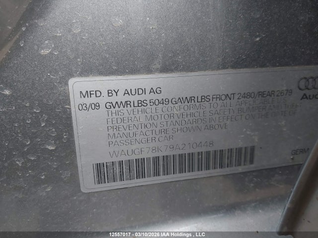 Aukcja sprzedaży 2009 Audi A4, vin: WAUGF78K79A210448, numer aukcji: 12557017