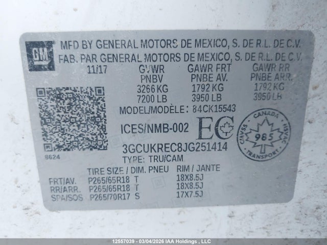 3GCUKREC8JG251414 Chevrolet Silverado 1500 2lt
