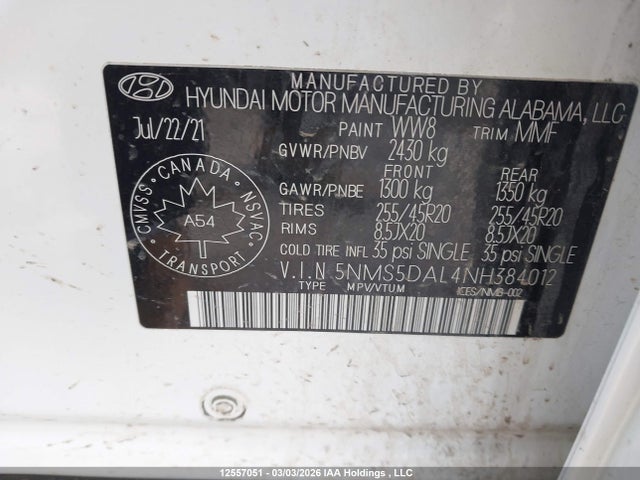 Продаж на аукціоні авто 2022 Hyundai Santa Fe Ultimate Calligraphy, vin: 5NMS5DAL4NH384012, номер лоту: 12557051