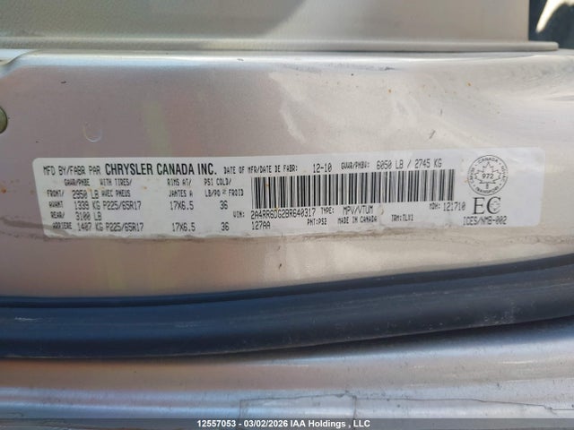 2011 Chrysler Town & Country Limited მანქანა იყიდება აუქციონზე, vin: 2A4RR6DG2BR640317, აუქციონის ნომერი: 12557053