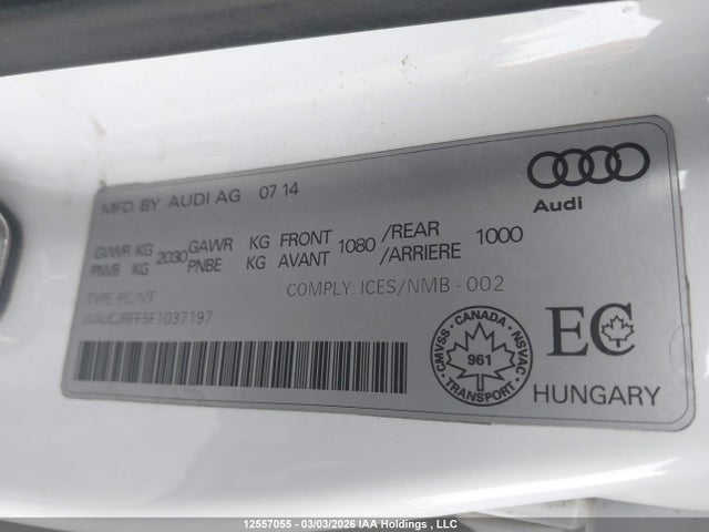Aukcja sprzedaży 2015 Audi A3, vin: WAUCJRFF5F1037197, numer aukcji: 12557055