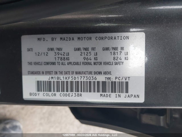 12557059 :رقم المزاد ، JM1BL1KF5D1773036 vin ، 2013 Mazda Mazda3 مزاد بيع