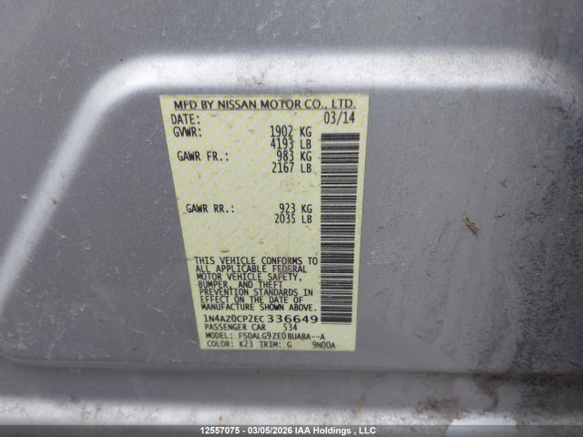 Aukcja sprzedaży 2014 Nissan Leaf, vin: 1N4AZ0CP2EC336649, numer aukcji: 12557075