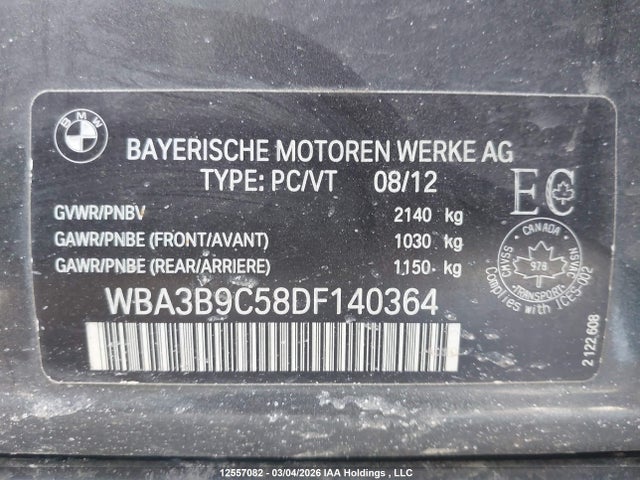 Продаж на аукціоні авто 2013 Bmw 335i Xdrive, vin: WBA3B9C58DF140364, номер лоту: 12557082