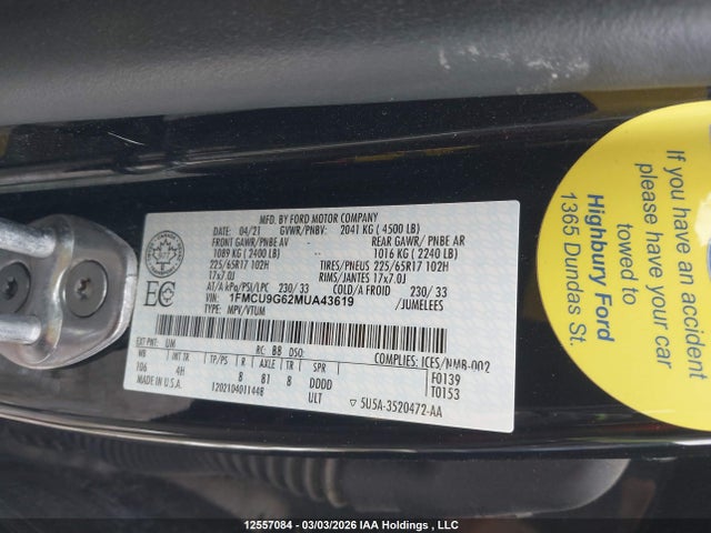 1FMCU9G62MUA43619 Ford ESCAPE SE