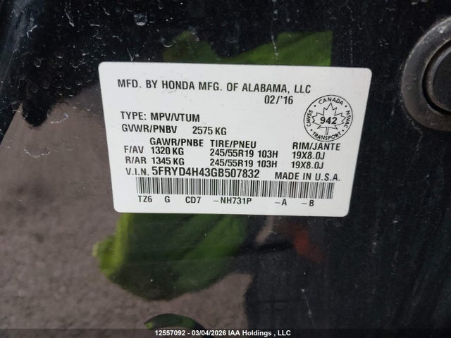 Aukcja sprzedaży 2016 Acura Mdx Technology, vin: 5FRYD4H43GB507832, numer aukcji: 12557092