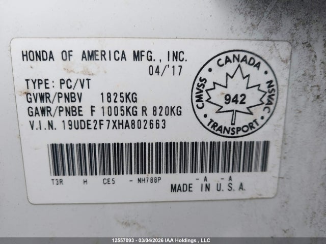 19UDE2F7XHA802663 Acura ILX