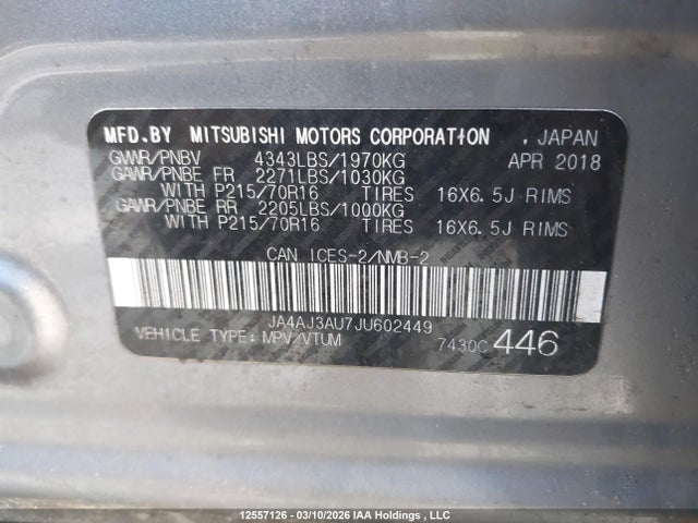JA4AJ3AU7JU602449 Mitsubishi RVR SE
