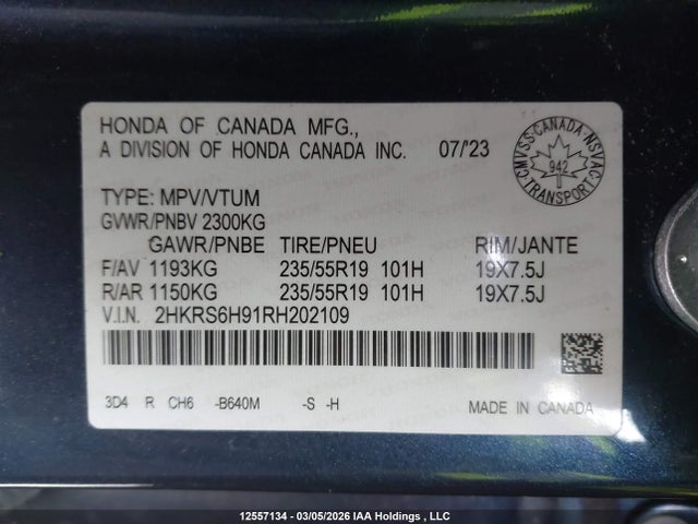 2HKRS6H91RH202109 Honda Cr-v Sport Touring