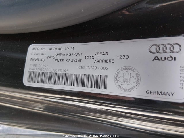 Aukcja sprzedaży 2012 Audi A7 Premium, vin: WAUWGCFC8CN073145, numer aukcji: 12557137