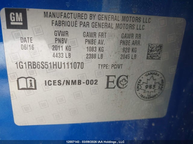 1G1RB6S51HU111070 Chevrolet Volt