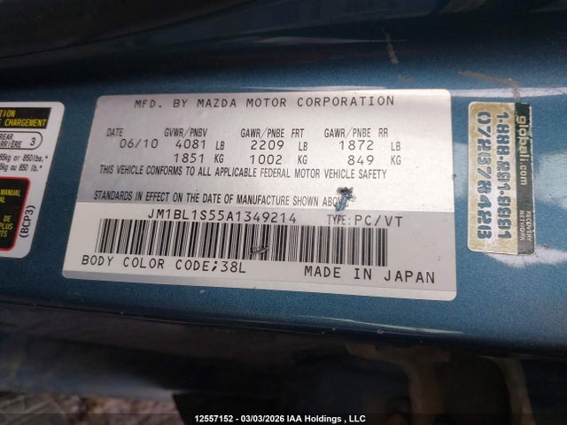 Aukcja sprzedaży 2010 Mazda Mazda3 Gt, vin: JM1BL1S55A1349214, numer aukcji: 12557152