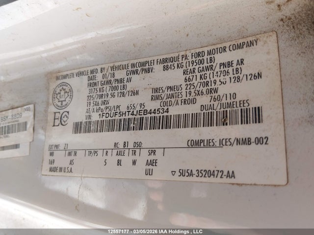 Продажа на аукционе авто 2018 Ford F-550 Chassis Xl, vin: 1FDUF5HT4JEB44534, номер лота: 12557177