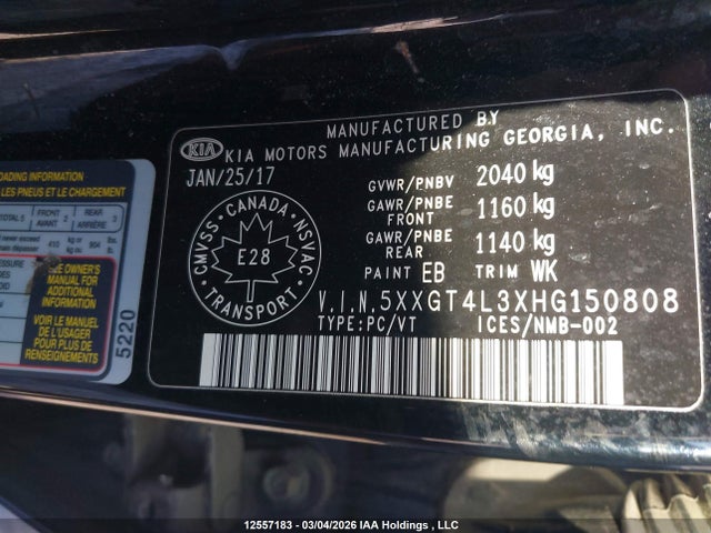 5XXGT4L3XHG150808 KIA Optima Lx/lx+