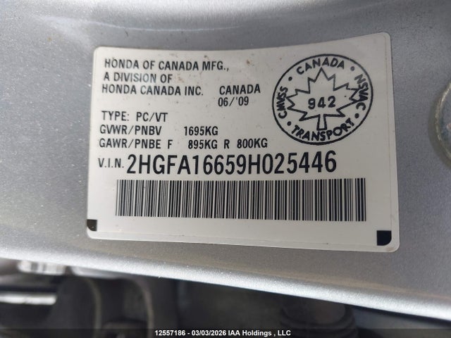 Продаж на аукціоні авто 2009 Honda Civic Lx-s, vin: 2HGFA16659H025446, номер лоту: 12557186
