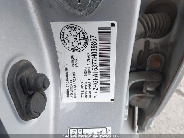 Продаж на аукціоні авто 2007 Honda Civic, vin: 2HGFA16377H039867, номер лоту: 12557208