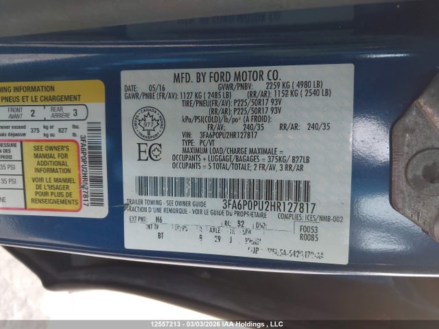 Ford Fusion 2017 3FA6P0PU2HR127817 Image 9