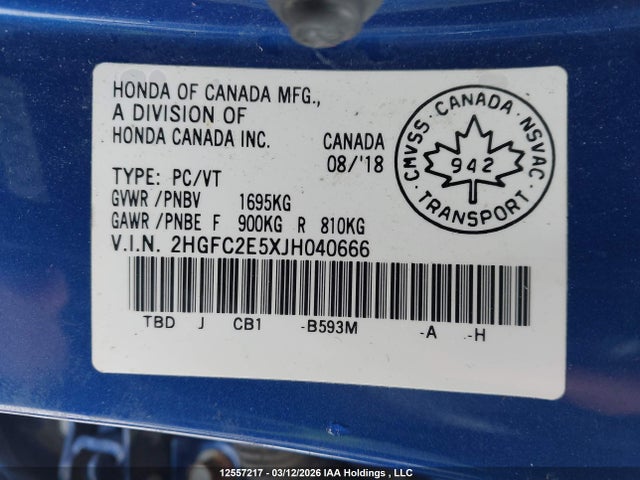 Продаж на аукціоні авто 2018 Honda Civic Lx, vin: 2HGFC2E5XJH040666, номер лоту: 12557217