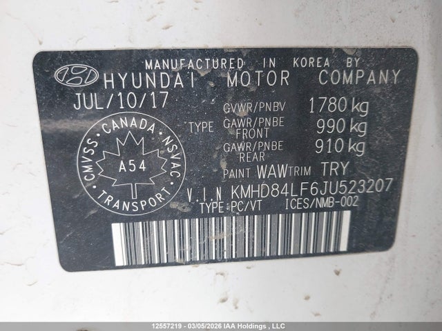 KMHD84LF6JU523207 Hyundai Elantra