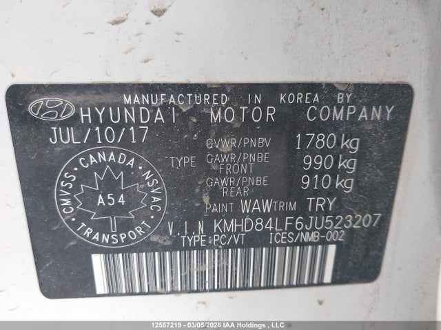 KMHD84LF6JU523207 Hyundai Elantra