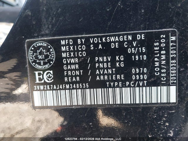3VW2K7AJ4FM348535 Volkswagen Jetta 2.0l Trendline/2.0l Trendline+