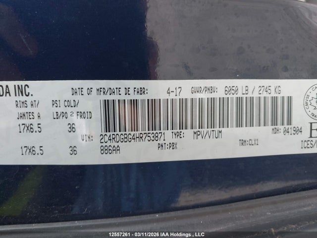 Aukcja sprzedaży 2017 Dodge Grand Caravan Se, vin: 2C4RDGBG4HR753871, numer aukcji: 12557261