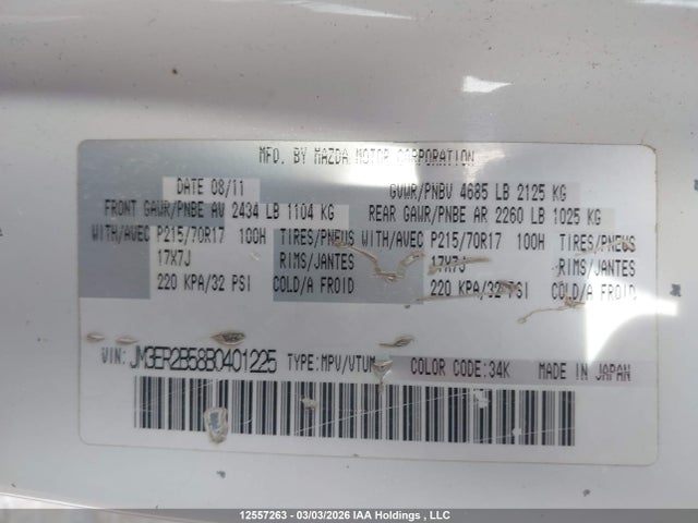 Aukcja sprzedaży 2011 Mazda Cx-7 Gx, vin: JM3ER2B58B0401225, numer aukcji: 12557263