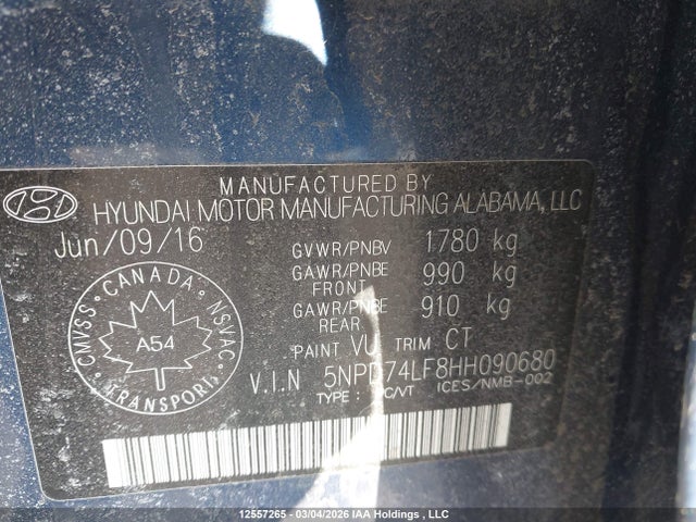 5NPD74LF8HH090680 Hyundai Elantra Le