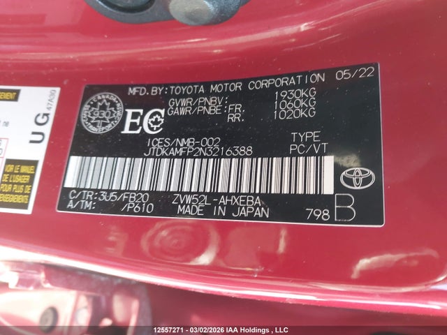 JTDKAMFP2N3216388 Toyota Prius Prime Le/xle/limited