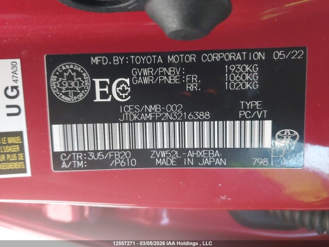 JTDKAMFP2N3216388 Toyota Prius Prime Le/xle/limited