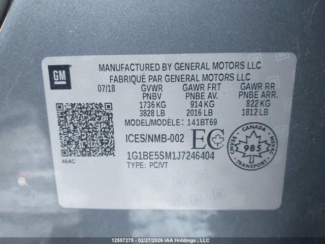 1G1BE5SM1J7246404 Chevrolet CRUZE LT