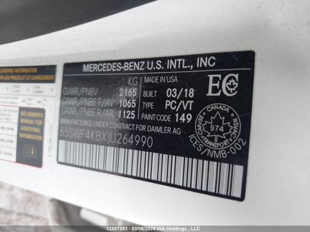55SWF4KBXJU264990 Mercedes-Benz C 300 4matic