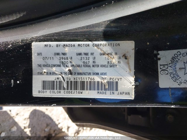 Aukcja sprzedaży 2012 Mazda Mazda3 Gx, vin: JM1BL1UFXC1511766, numer aukcji: 12557287
